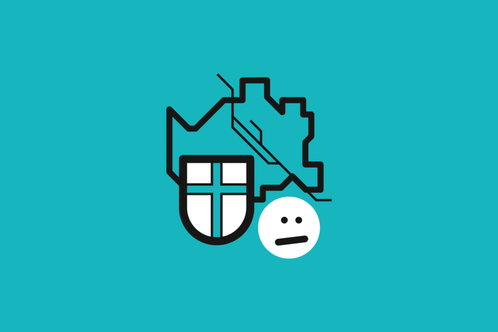 Das Icon zeigt eine Karte der Stadt Wien und das Wappen dazu. Rechts daneben ist ein Smiley, der traurig aussieht. Das Wappen ist weiß, türkis, der Hintergrund ist durchgehen türkis.