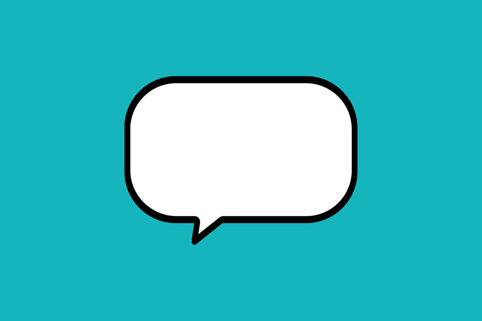 Das Icon zeigt eine leere Sprechblase mit schwarzer Umrandung. Der HIntergrund ist türkis.
