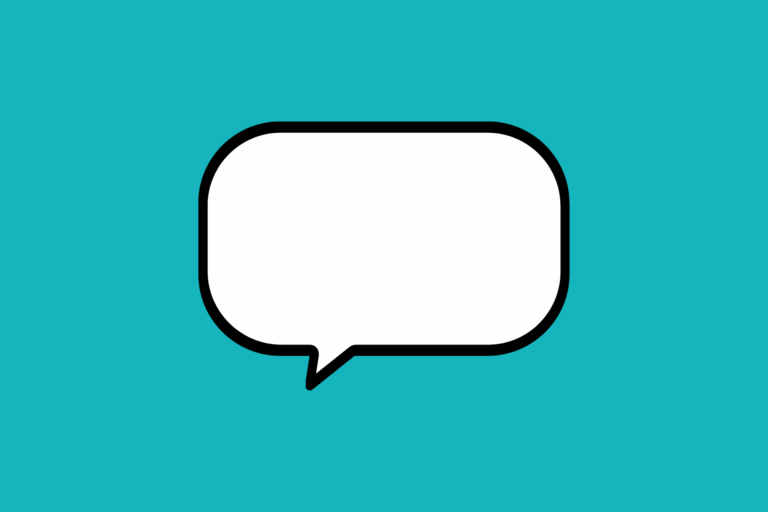 Das Icon zeigt eine leere Sprechblase mit schwarzer Umrandung. Der HIntergrund ist türkis.