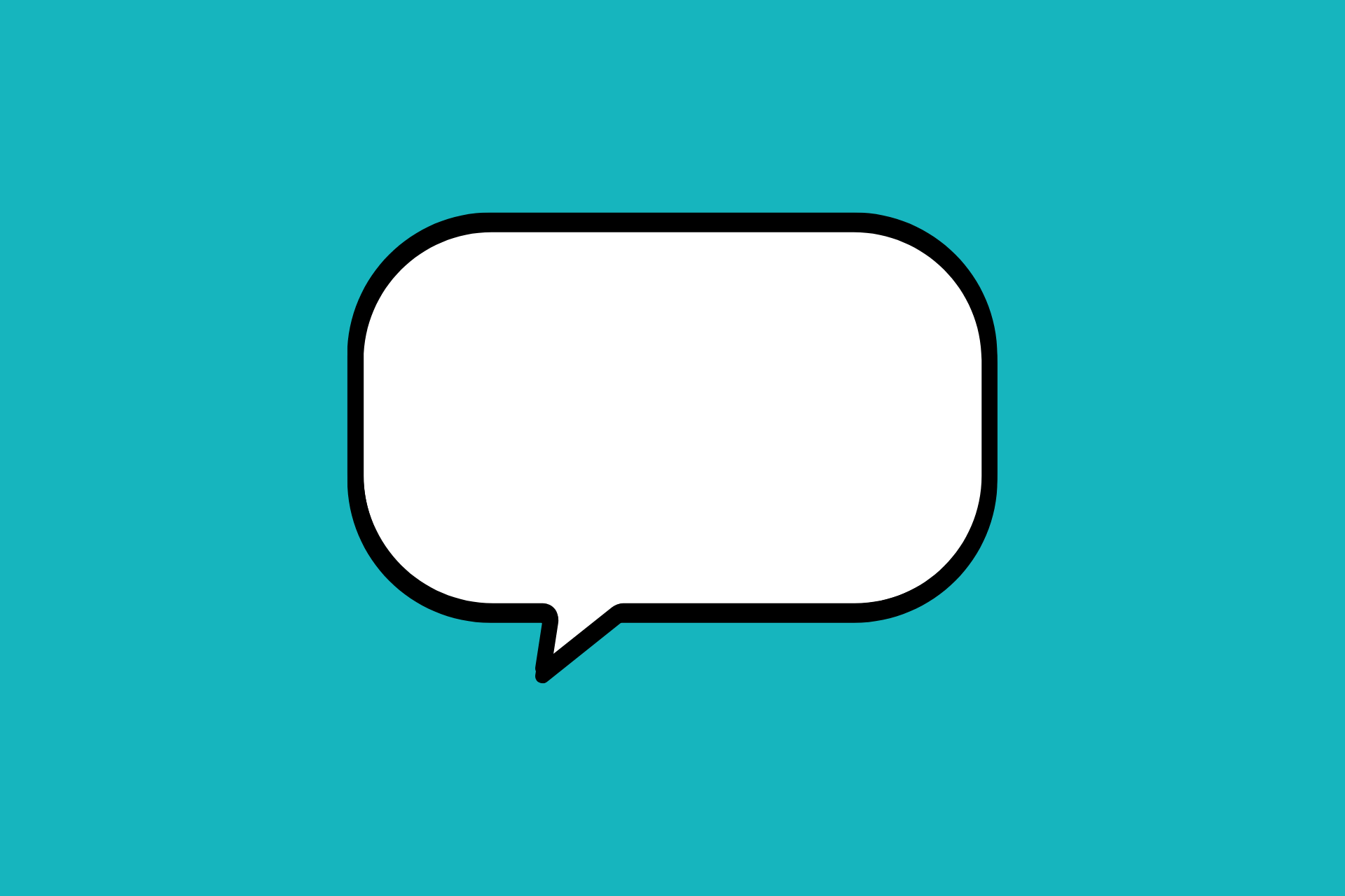 Das Icon zeigt eine leere Sprechblase mit schwarzer Umrandung. Der HIntergrund ist türkis.