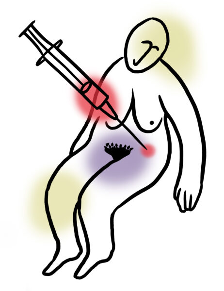Die Illustration zeigt eine Frau, die eine Spritze bekommt. Die Frau träg keine Kleidung.